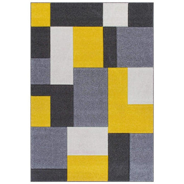Portland 8425 I Modern Geometric Carved Durable Short Pile Grey/Yellow/Cream Rug-Melrose-Rug Love - The Most Loved Rug Store